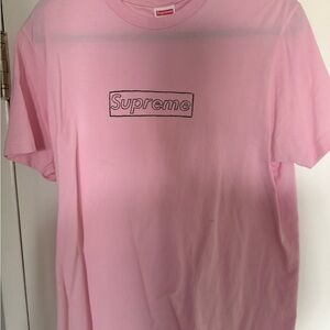Supreme Pink Crewneck T-Shirt with Red Logo Tag